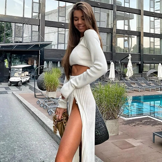 Kayleigh | Two Piece Set Cropped Sweater Skirt