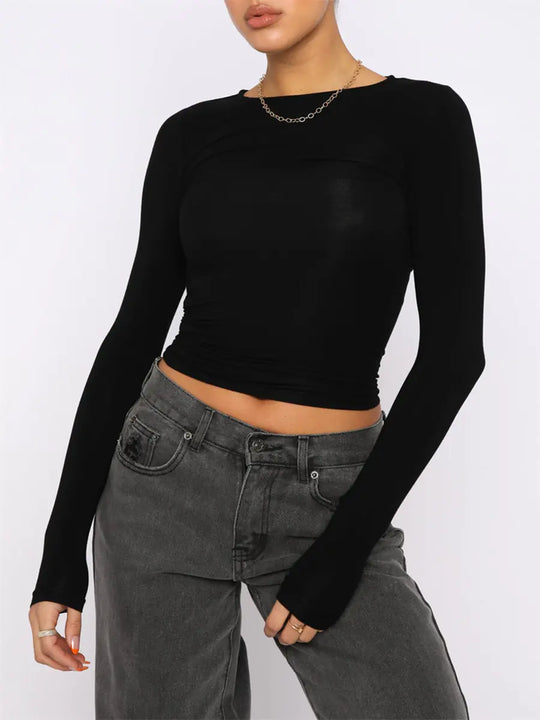 Jade | Gezellige crop top met lange mouwen